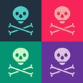 Pop art Skull on crossbones icon isolated on color background. Happy Halloween party. Vector Royalty Free Stock Photo