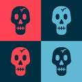 Pop art Skull icon isolated on color background. Happy Halloween party. Vector Royalty Free Stock Photo