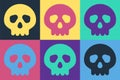 Pop art Skull icon isolated on color background. Happy Halloween party. Vector Royalty Free Stock Photo