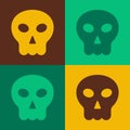 Pop art Skull icon isolated on color background. Happy Halloween party. Vector Royalty Free Stock Photo