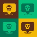 Pop art Skull icon isolated on color background. Happy Halloween party. Vector Royalty Free Stock Photo