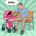 Pop Art Sleepless Father with Baby Stroller