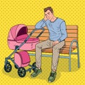 Pop Art Sleepless Father with Baby Stroller