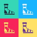 Pop art Slippers with socks icon isolated on color background. Beach slippers sign. Flip flops. Vector