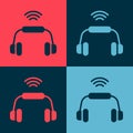 Pop art Smart headphones system icon isolated on color background. Internet of things concept with wireless connection