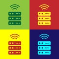 Pop art Smart Server, Data, Web Hosting icon isolated on color background. Internet of things concept with wireless Royalty Free Stock Photo