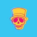 Pop art of smiley skull lady with magic hat vector illustration