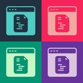 Pop art Software, web developer programming code icon isolated on color background. Javascript computer script random Royalty Free Stock Photo