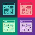 Pop art Software, web developer programming code icon isolated on color background. Javascript computer script random Royalty Free Stock Photo