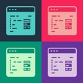 Pop art Software, web developer programming code icon isolated on color background. Javascript computer script random Royalty Free Stock Photo