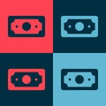 Pop art Stacks paper money cash icon isolated on color background. Money banknotes stacks. Bill currency. Vector Royalty Free Stock Photo