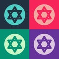 Pop art Star of David icon isolated on color background. Jewish religion symbol. Symbol of Israel. Vector Royalty Free Stock Photo