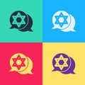 Pop art Star of David icon isolated on color background. Jewish religion symbol. Symbol of Israel. Vector Royalty Free Stock Photo