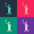 Pop Art Statue Of Liberty Icon Isolated On Color Background. New York, USA. Vector