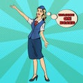 Pop Art Stewardess. Airplane Tourism Royalty Free Stock Photo