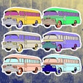Pop art stickers set. Hand drawing retro bus Royalty Free Stock Photo