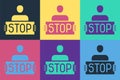 Pop art Stop war icon isolated on color background. Antiwar protest. World peace concept. Vector Royalty Free Stock Photo