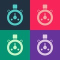 Pop art Stopwatch icon isolated on color background. Time timer sign. Chronometer sign. Vector