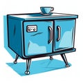 Pop Art Style Coffee Table With Blue Cupboard And Lock Clipart