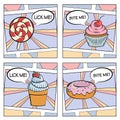 Pop art style collection of desserts