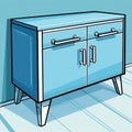 Pop Art Style Console Table With Blue Cupboard And Lock Clipart