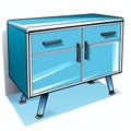 Pop Art Style Console Table With Blue Cupboard And Lock Clipart