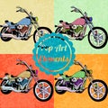 Pop art style elements. Set of vector motorbikes