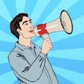 Pop Art Style Man with Megaphone Royalty Free Stock Photo