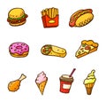 Pop art style set of fast food stickers