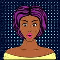 Pop art style surprised pretty girl. illustration.