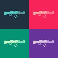 Pop art Submachine gun icon isolated on color background. Kalashnikov or AK47. Vector