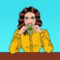 Pop Art Successful Beautiful Woman Eating Money Royalty Free Stock Photo