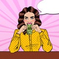 Pop Art Successful Beautiful Woman Eating Money Royalty Free Stock Photo