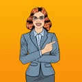 Pop Art Successful Business Woman Pointing Finger on Copy Space Royalty Free Stock Photo