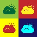 Pop art Sun and cloud weather icon isolated on color background. Vector Illustration Royalty Free Stock Photo
