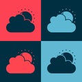 Pop art Sun and cloud weather icon isolated on color background. Vector Royalty Free Stock Photo