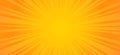 Pop art sun rays background. Vector illustration of retro template for yellow with radial stripes on orange. Royalty Free Stock Photo