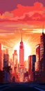 Pop Art Sunrise Over City: New York School Style Vector Illustration Royalty Free Stock Photo