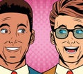 Pop art surprised businessmen faces cartoon