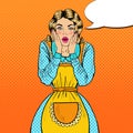 Pop Art Surprised Housewife. Shocked Young Beautiful Woman in Apron