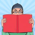 Pop Art Surprised Man Reading Book. Educational Concept