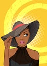 Surprised black woman with hat looking somthing Royalty Free Stock Photo