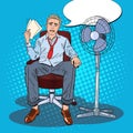 Pop Art Sweating Businessman Due to Hot Climate. Summer Heat Royalty Free Stock Photo