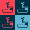 Pop art Swimmer diving into pool icon isolated on color background. Vector