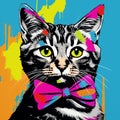 Pop Art Tabby: A Colorful Cat With A Bowtie In Andy Warhol\'s Style