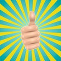 Pop art thumbs up hand like. Good hand gesture, OK icon comic style. Vector stock illustration Royalty Free Stock Photo