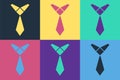 Pop art Tie icon isolated on color background. Necktie and neckcloth symbol. Vector