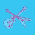 Pop art of two crossed electric guitars vector design template