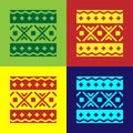 Pop art Ukrainian ethnic pattern for embroidery icon isolated on color background. Traditional folk art knitted