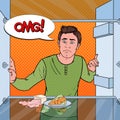 Pop Art Unhappy Hungry Man Looking in Empty Fridge Royalty Free Stock Photo